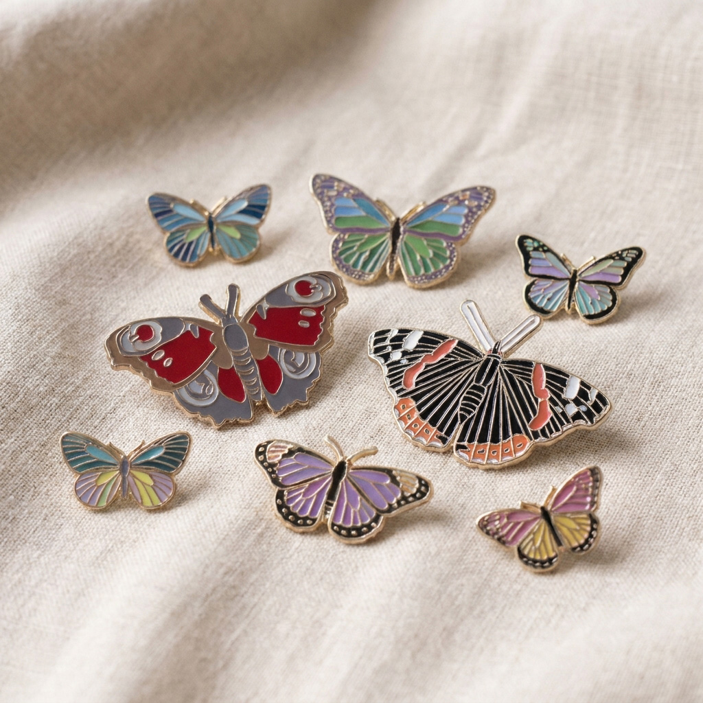 Mehrere Schmetterlings-Pins als zusammengehörige Sammlung